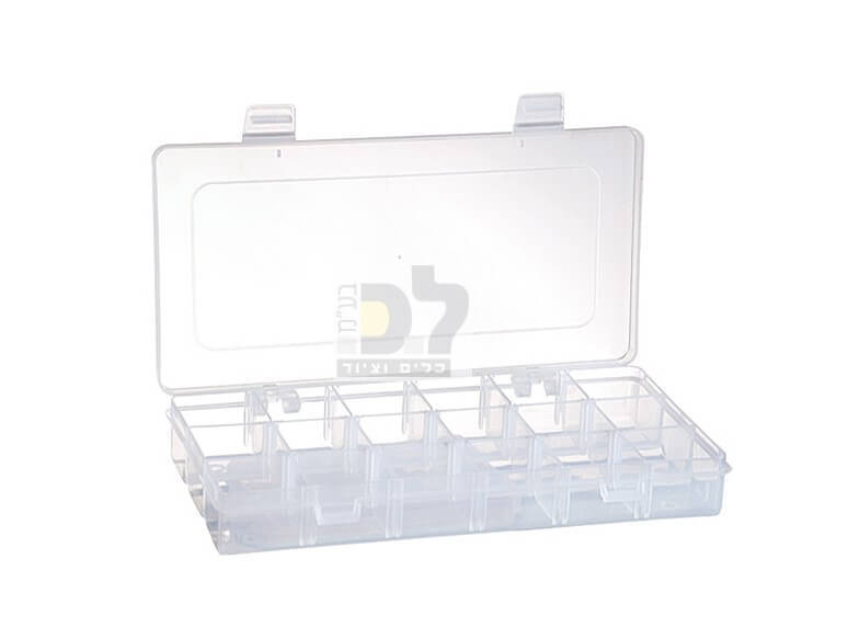 ארגונית פלסטיק שקופה 23X12X3.5 ס"מ עד 18 תאים