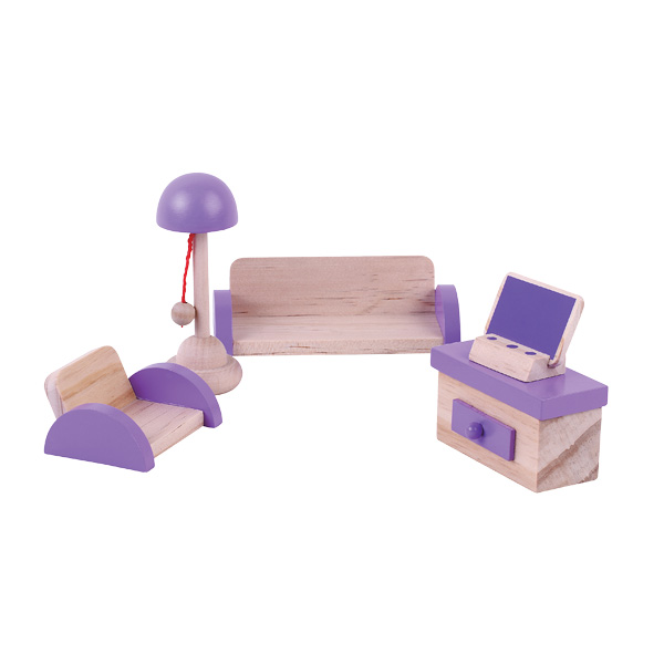 ריהוט סלון ופינת ישיבה מעץ לבית בובות - Pit Toys