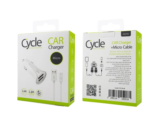 Cycle Car 2A 2USB Micro - מטען רכב + כבל מיקרו