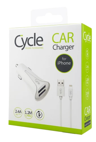 Cycle Car 2A 2USB Lightning - מטען רכב + כבל איפון