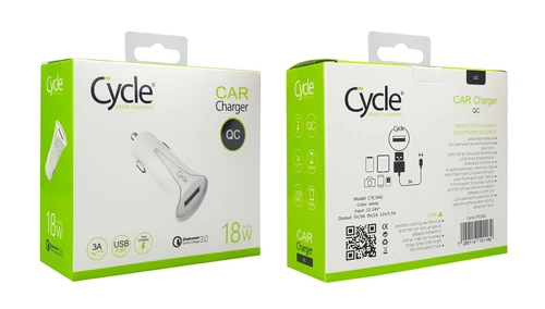 מטען רכב מהיר Cycle עם יציאת USB בתקן QC3.0 18W דגם CYC3AQ
