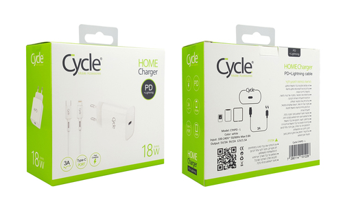 מטען קיר מהיר Cycle CYHPD-L 20W עם יציאת PD + כבל Lightning/אייפון