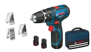מברגה מקדחה נטענת 12V רוטטת מקצועית מומנט פיתול: 30Nm כולל 2 סוללות 2Ah ותיק נשיאה דגם GSB 12V-15 בוש