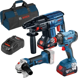 סט 3 כלים ליתיום + תיק נשיאה כולל 2 סוללות Cool pack 6Ah ומטען מהיר GAL 1880CV דגם Professional 18V- Li בוש