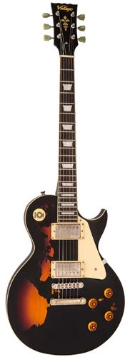 Vintage V100 ICON Electric Guitar ~ Distressed Black Over Sunburst