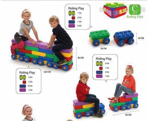 קוביות ענק נבובות 25 יח' ו-4 קוביות עם גלגלים