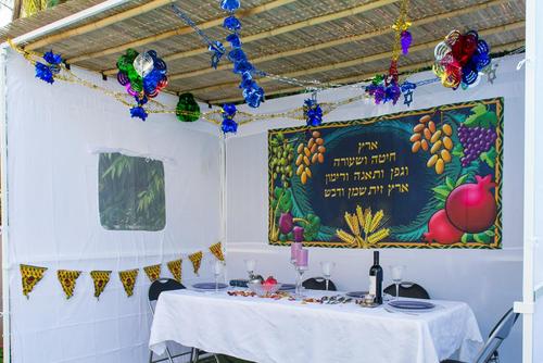 בד מאויר שבעת המינים - מכסה דופן אחת לקישוט הסוכה, אורך 2 מטרים