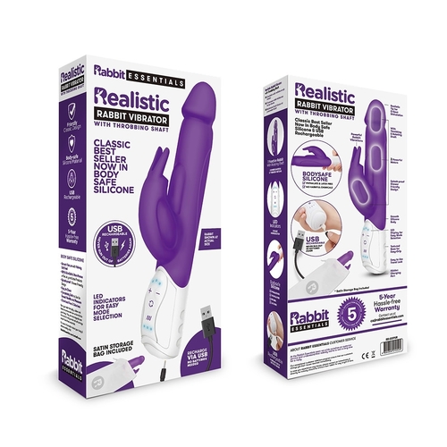 ויברטור פנינים יוקרתי נטען עם 3 מנועי רטט Rabbit Essentials - Rechargeable Realistic Rabbit
