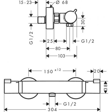 HANSGROHE סוללה תרמסטטית מדגם Ecostat Comfort בגימור שחור מט 13116670