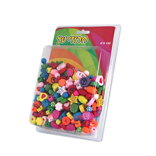 חרוזי עץ מעורב 150 גר' בבליסטר