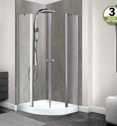 מקלחון פינתי עגול שני קירות קבועים ושתי פרופיל ניקל, 