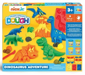 ערכת משחק ויצירה בבצק לילדים - הרפתקאות דינוזאורים 10 אביזרים + 4 מיכלי בצק 