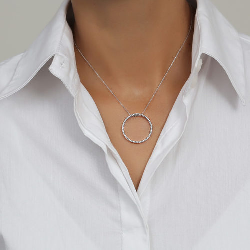 שרשרת ותליון מעגל יהלומים 0.34 CT זהב 14K