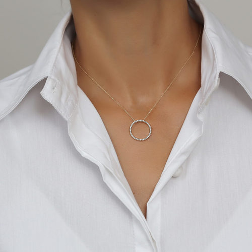 שרשרת ותליון מעגל יהלומים 0.25ct זהב 14K
