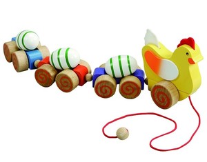 צעצוע משיכה לעידוד זחילה והליכה מעץ - התרנגולת והביצים