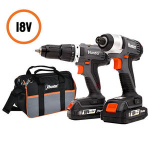 סט מברגה רוטטת קודחת 18V ומברגת אימפקט ליתיום 18V כולל 2 סוללות האנטר