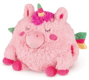 בובת חיבוק ומחמם ידים בקוטר 35 ס"מ - חזירונת חד קרן ורודה