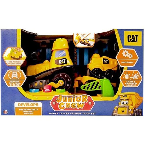 סט רכבת ממונעת אורות וצלילים של  CAT -  תחנת טעינה, 3 כלי עבודה שונים 