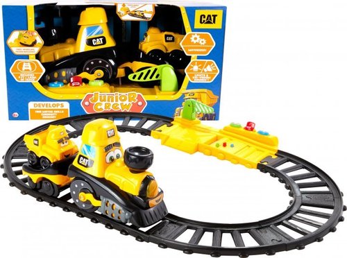 סט רכבת ממונעת אורות וצלילים של  CAT -  תחנת טעינה, 3 כלי עבודה שונים 