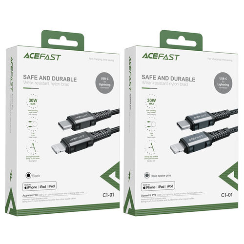 כבל טעינה ודאטה אפור AceFast C1-01 Type-C To Lightning