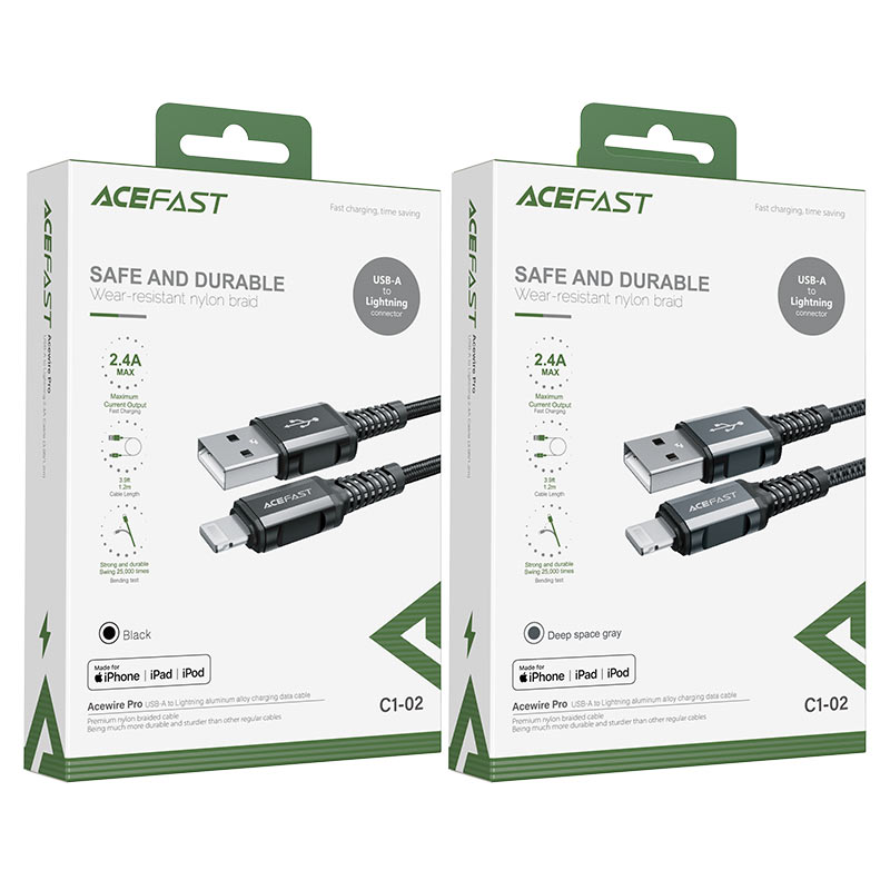 כבל טעינה ודאטה שחור Acefast C1-02 USB-A To Lightning