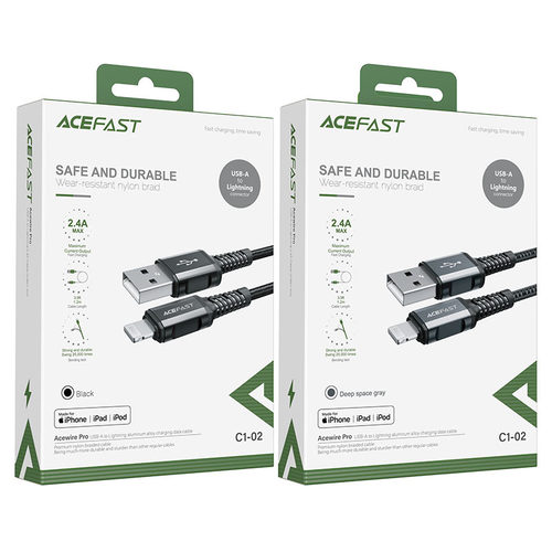 כבל טעינה ודאטה אפור AceFast C1-02 USB-A To Lightning