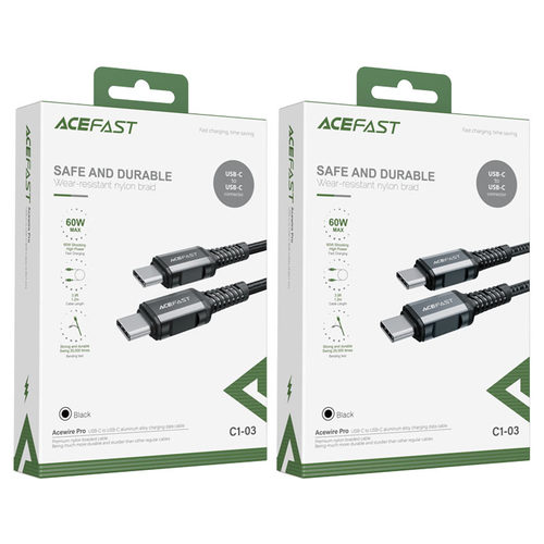 כבל טעינה ודאטה אפור AceFast C1-03 Type-C To Type-C