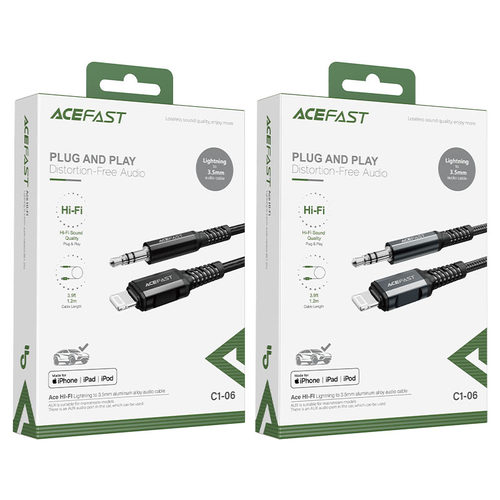 מתאם אודיו זכר שחור לאייפון AceFast C1-06 Lightning To 3.5mm