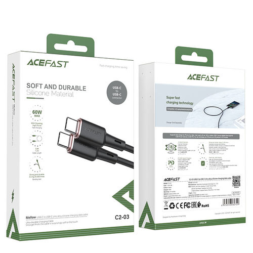 כבל טעינה ודאטה שחור AceFast C2-03 Type-C To Type-C