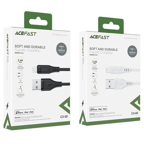 כבל טעינה ודאטה שחור AceFast C3-02 USB-A To Lightning