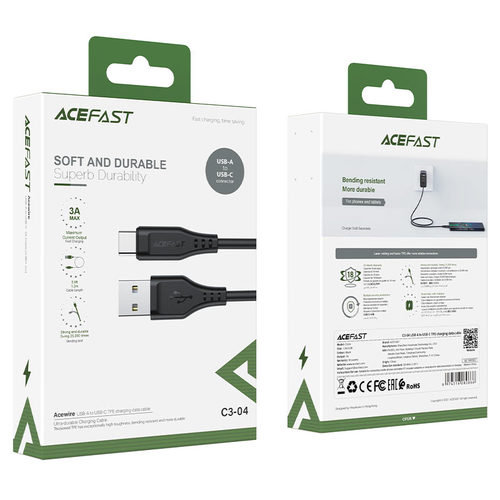 כבל טעינה ודאטה שחור AceFast C3-04 USB-A To Type-C TPE