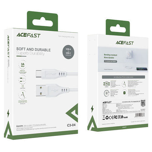 כבל טעינה ודאטה לבן AceFast C3-04 USB-A To Type-C TPE