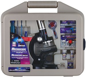 מיקרוסקופ עם תאורה, הגדלה פי 1200 במזוודה רב פעמית עם 48 אביזרים, לחוויית מעבדה ביתית