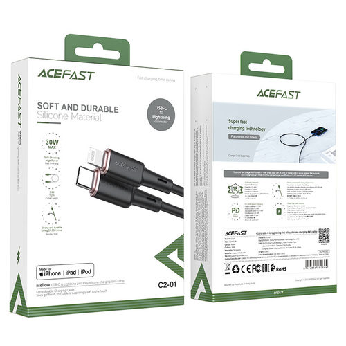 כבל טעינה ודאטה שחור AceFast C2-01 Type-C To Lightning