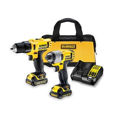 סט נטען DEWALT DCK211D1 12V XR - מברגה/מקדחה DCD710 ומברגת אימפקט DCF815 עם שתי סוללות ליתיום, מטען ותיק בד