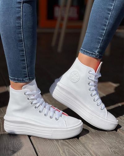 נעלי אולסטאר פלטפורמה דמוי עור - Converse All Star Hybrid Shine Move (לבן)  35-39 - ALL STAR - נעלי נשים