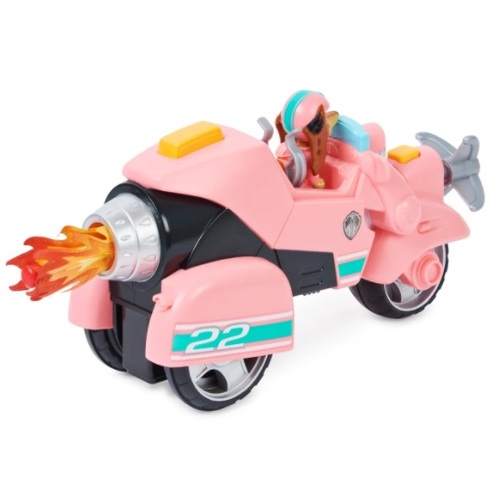 ליברטי כלבת התחש החדשה בצוות מהסרט PATROL עם אופנוע ורוד ודמות