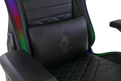 תקריב כיסא Dragon SPACE Plus RGB – כרית גב וריפוד דמוי עור