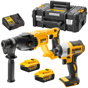 סט נטען בראשלס 18V פטישון + אימפקט + 2 סוללות DEWALT DCK2023M2T 18V BL 4AH 