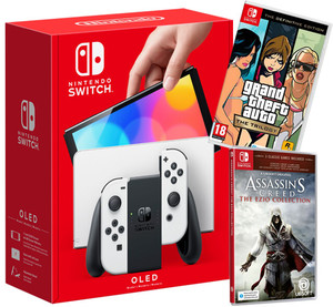 nintendo switch oled + gta trilogy +assassin's creed