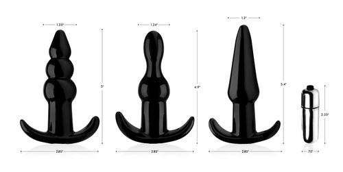 סט פלאגים רוטטים  למתחילות  XR Brands - Thrill Trio Anal Plug Set - Black