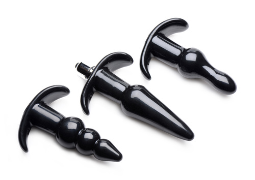 סט פלאגים רוטטים  למתחילות  XR Brands - Thrill Trio Anal Plug Set - Black