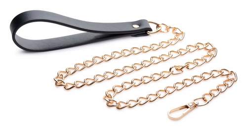 קולר קינקי שחור דמוי עור עם שרשרת משיכה  XR Brands -Leashed Lover Black & Gold Chain Leash 