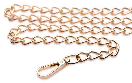 קולר קינקי שחור דמוי עור עם שרשרת משיכה  XR Brands -Leashed Lover Black & Gold Chain Leash 