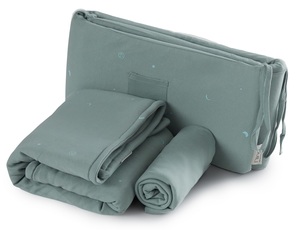 סט מצעים מעוצב 3 חלקים לעריסת תינוק 100% כותנה אינטרלוק - Moon Show ירוק