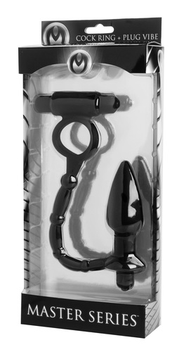 טבעת רטט עם פלאג אנאלי  XR Brands - Viaticus Dual Cock Ring and Anal Plug Vibe