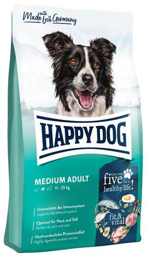 הפי דוג פיט&ויטל בוגר מדיום 12ק"ג אוכל יבש לכלבים בוגרים מגזע בינוני Happy Dog
