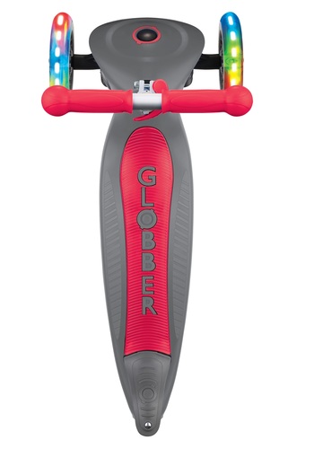 קורקינט מתקפל לילדים עם אורות בגלגלים Primo Lights, ידית בגובה משתנה וציפוי מונע החלקה - אפור/אדום