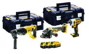 סט נטען 18V בראשלס פטישון + מברגת אימפקט + משחזת זווית + 3 סוללות DeWALT DCK3023M3T Brushless 4Ah