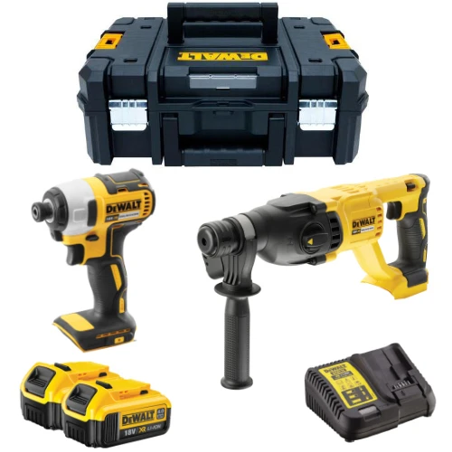 סט נטען 18V בראשלס מקצועי פטישון + מברגת אימפקט + 2 סוללות DeWALT DCK2023M2T BL 4Ah 